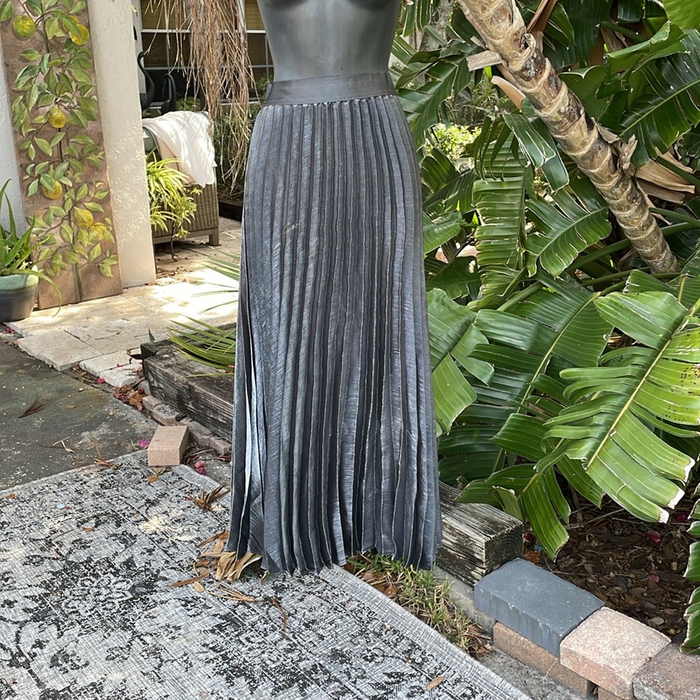Max studio, metallic silver pleated maxi skirt